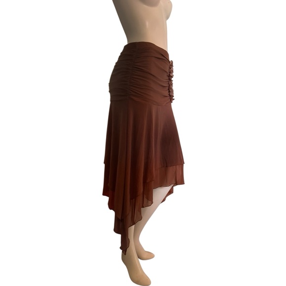 SHEIN Ruched Asymmetrical Skirt Brown Mesh Y2K Boho Western Large NWT - Picture 4 of 15